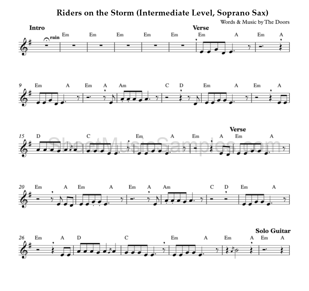 Riders on the Storm (Intermediate Level, Soprano Sax)