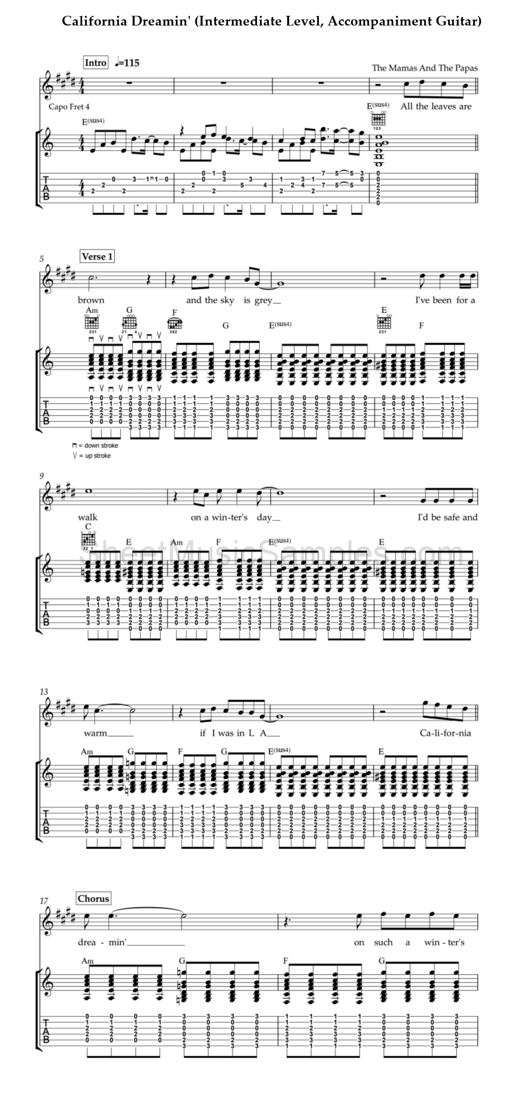 California Dreamin' (Intermediate Level, Accompaniment Guitar)