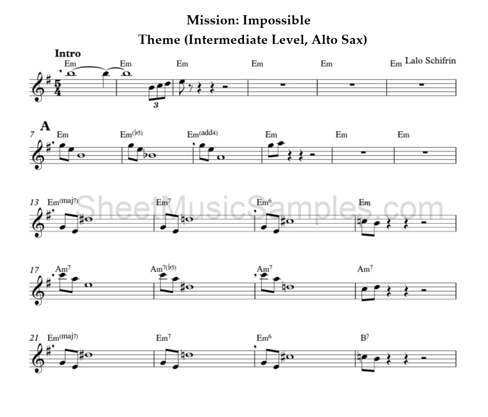 Mission: Impossible - Theme (Intermediate Level, Alto Sax)