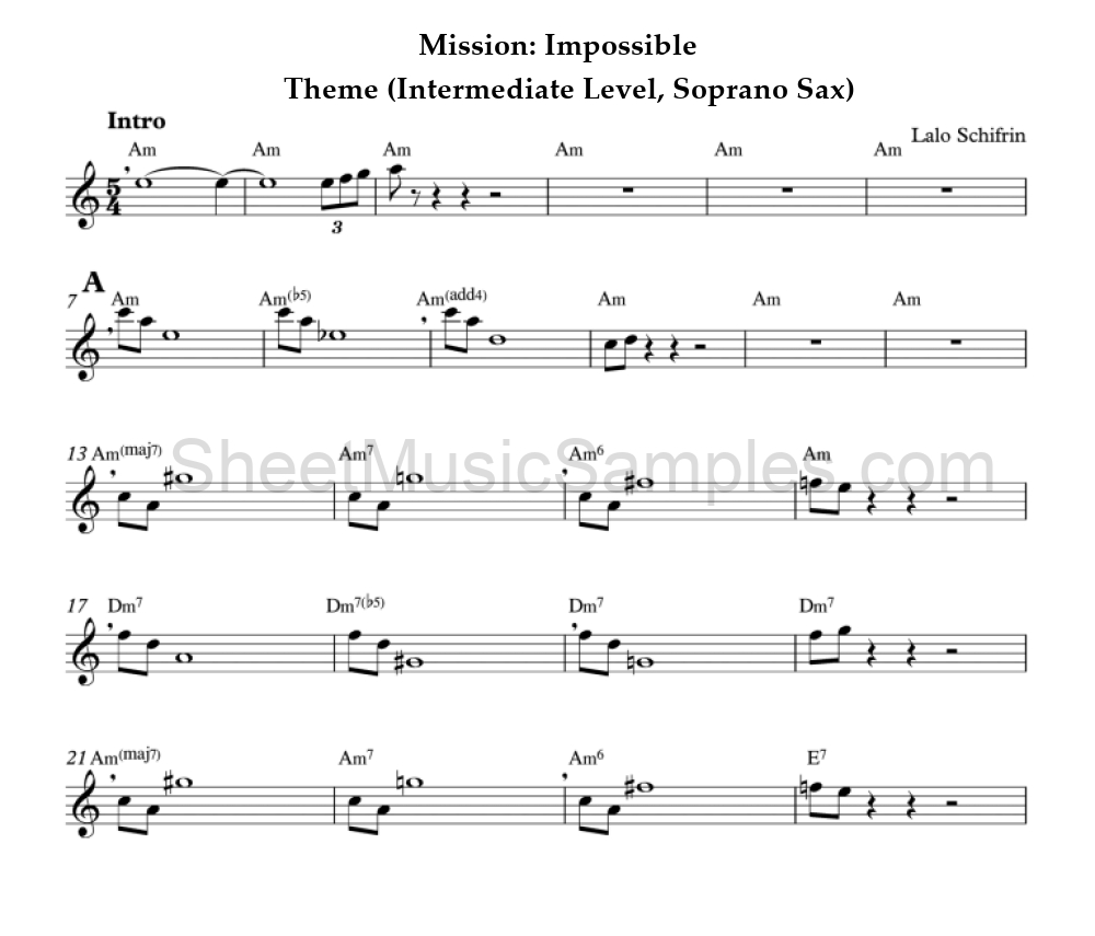 Mission: Impossible - Theme (Intermediate Level, Soprano Sax)