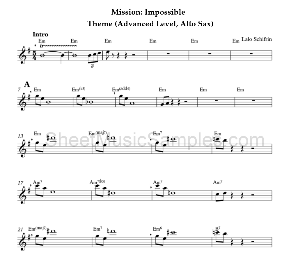 Mission: Impossible - Theme (Advanced Level, Alto Sax)