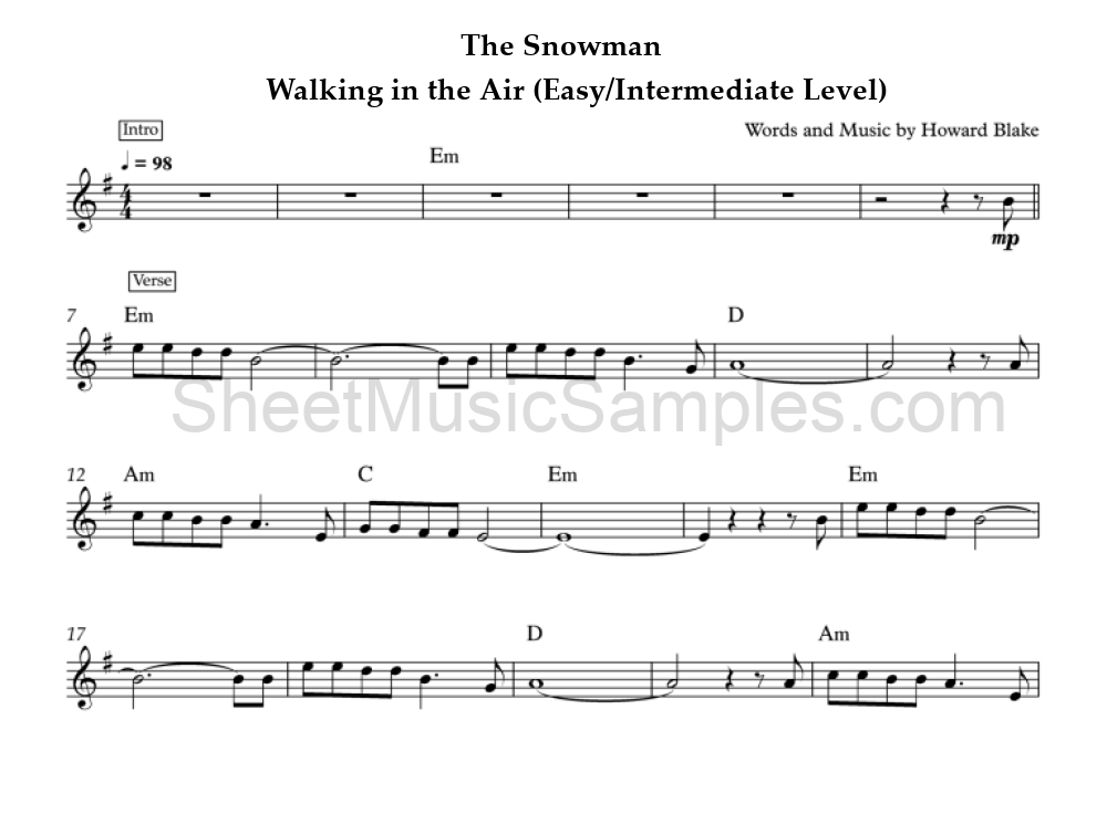 The Snowman - Walking in the Air (Easy/Intermediate Level)