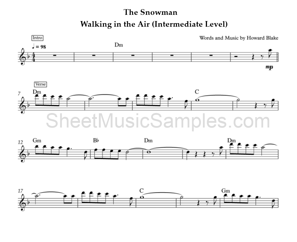 The Snowman - Walking in the Air (Intermediate Level)