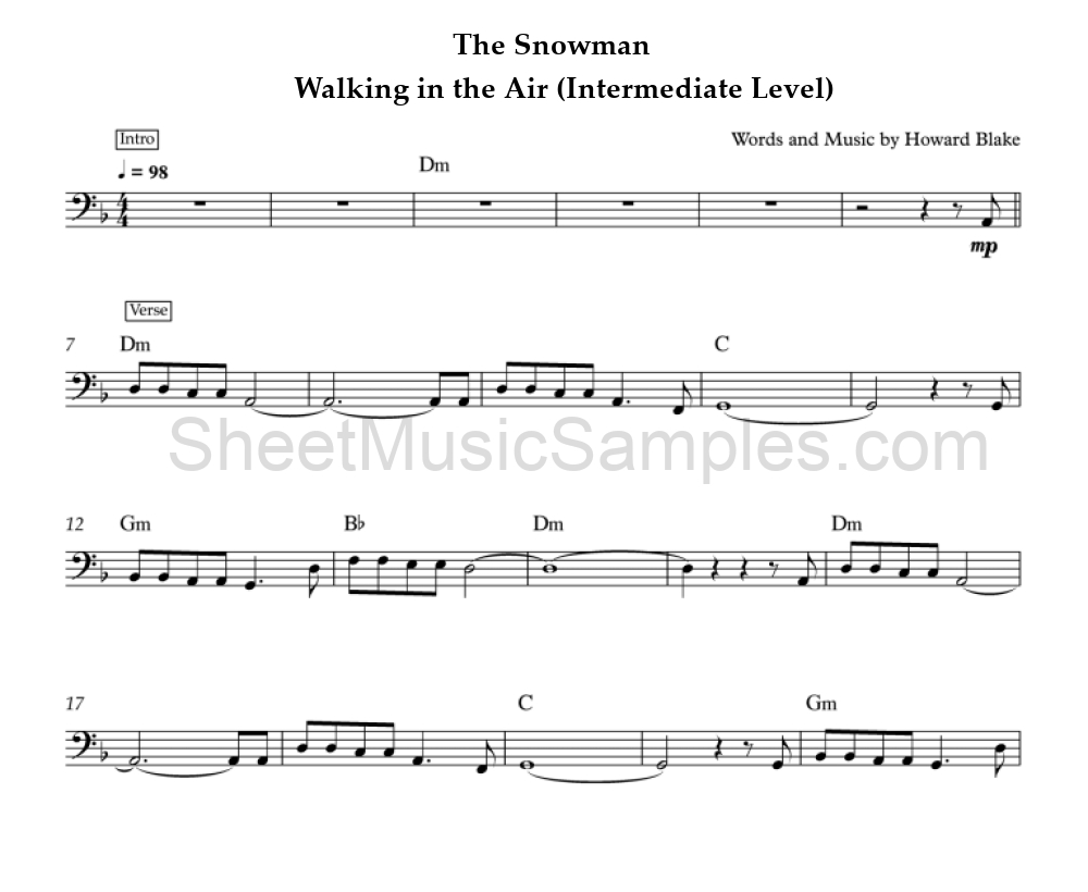 The Snowman - Walking in the Air (Intermediate Level)