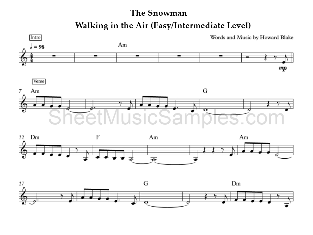 The Snowman - Walking in the Air (Easy/Intermediate Level)