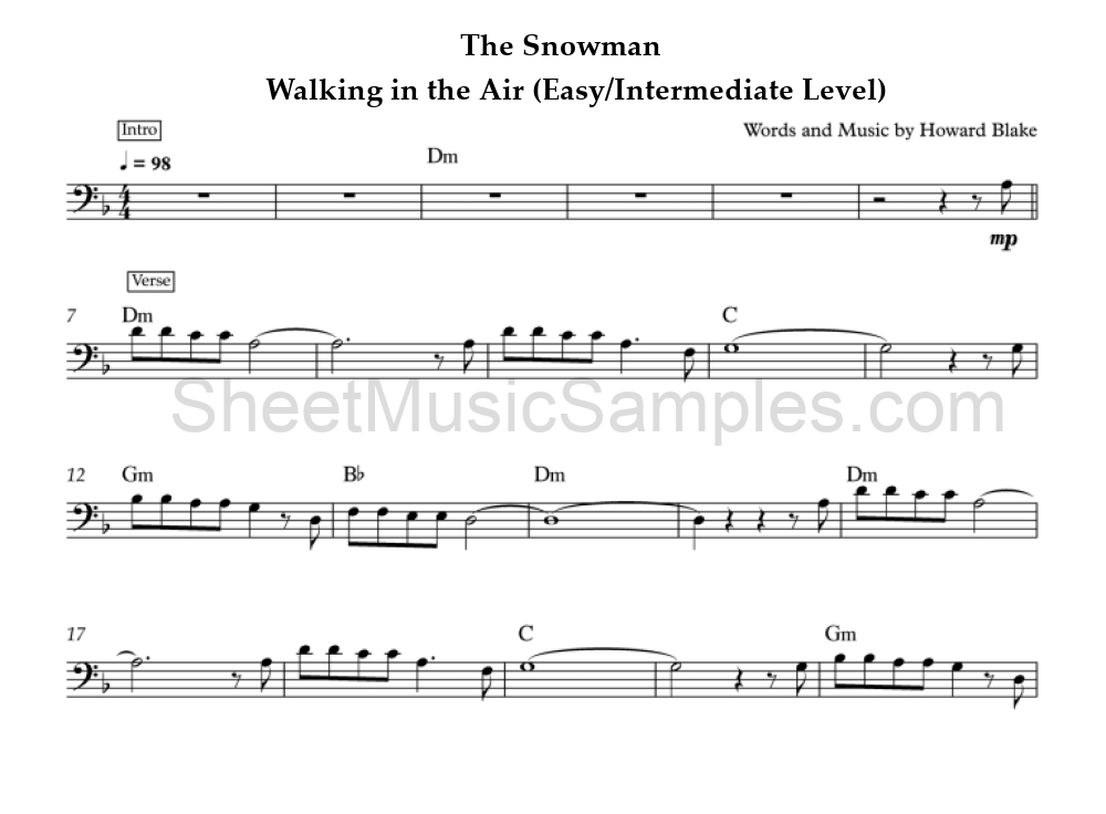 The Snowman - Walking in the Air (Easy/Intermediate Level)