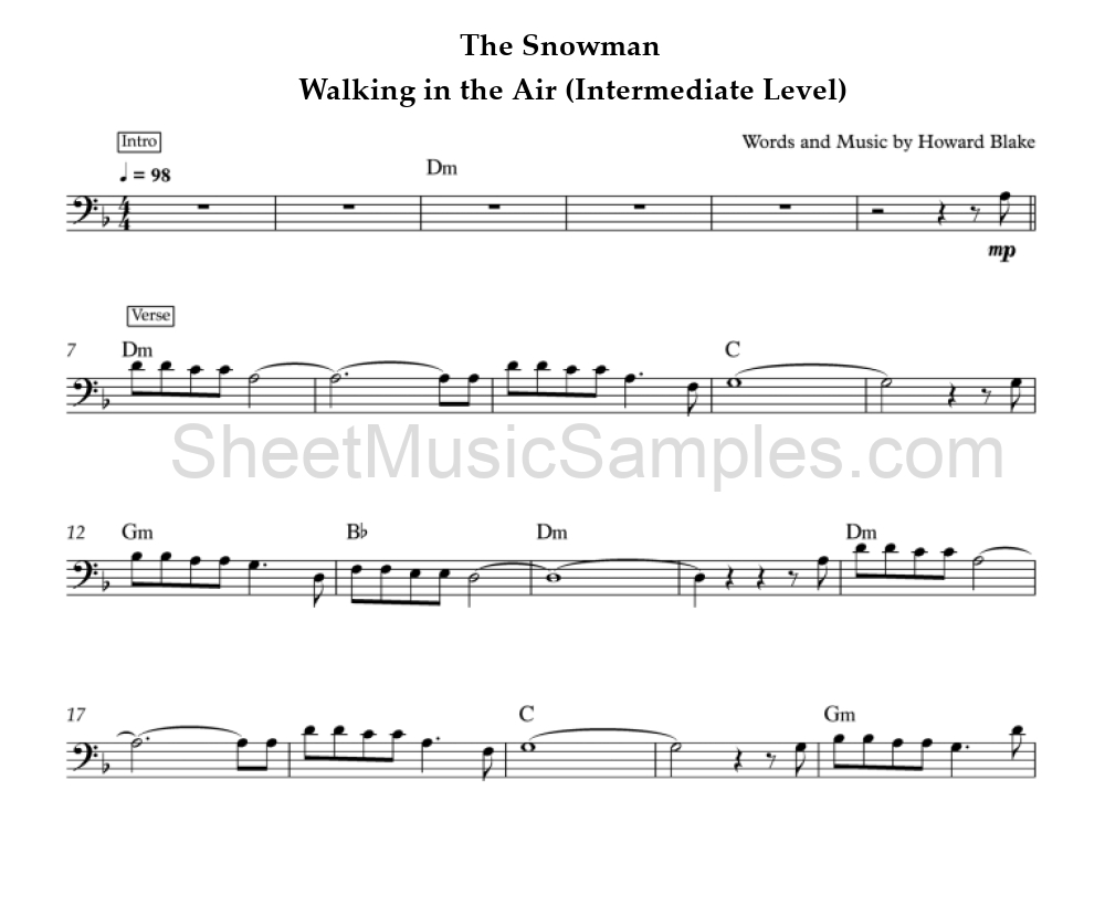 The Snowman - Walking in the Air (Intermediate Level)