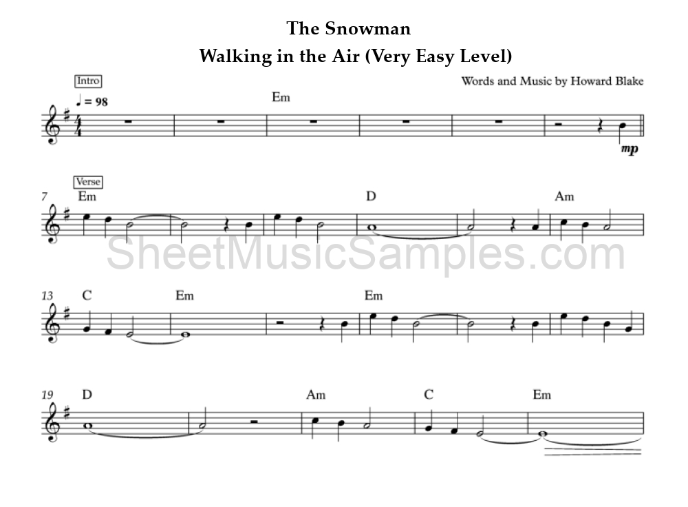 The Snowman - Walking in the Air (Very Easy Level)