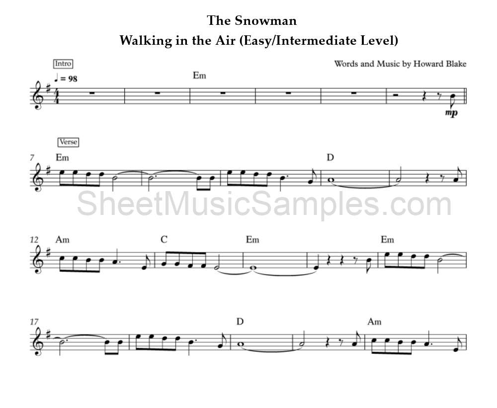 The Snowman - Walking in the Air (Easy/Intermediate Level)