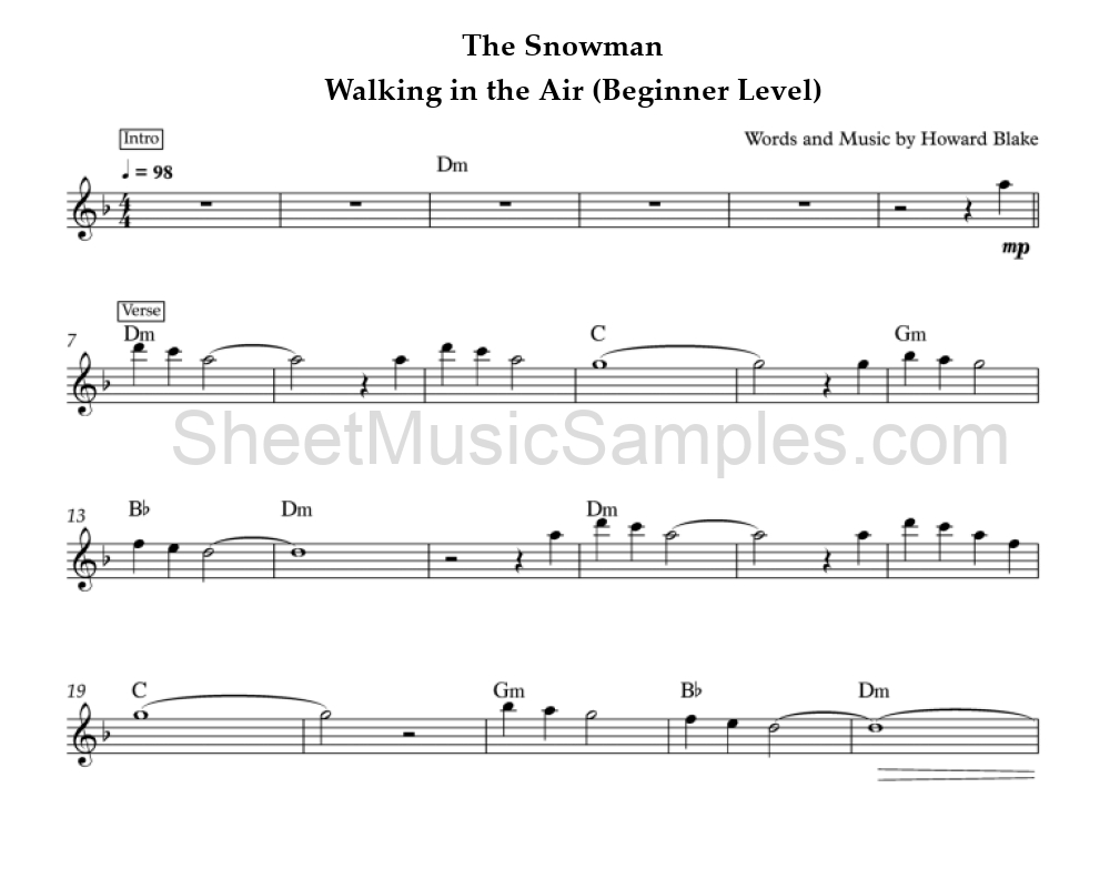 The Snowman - Walking in the Air (Beginner Level)