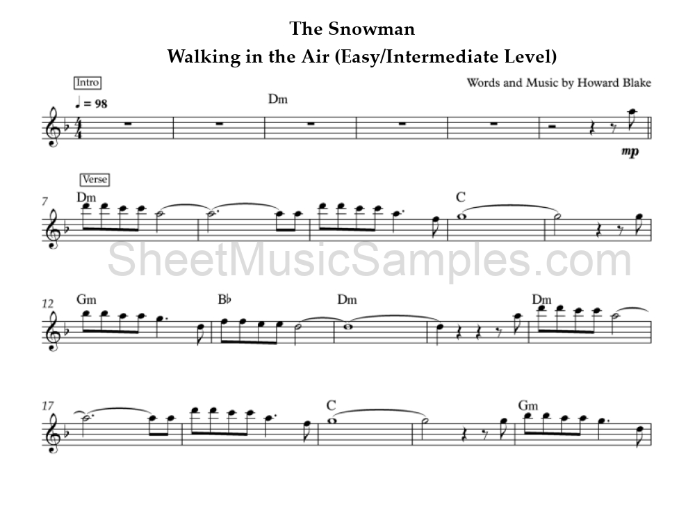 The Snowman - Walking in the Air (Easy/Intermediate Level)