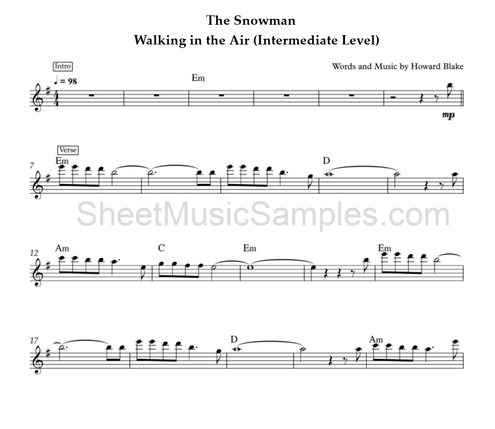 The Snowman - Walking in the Air (Intermediate Level)