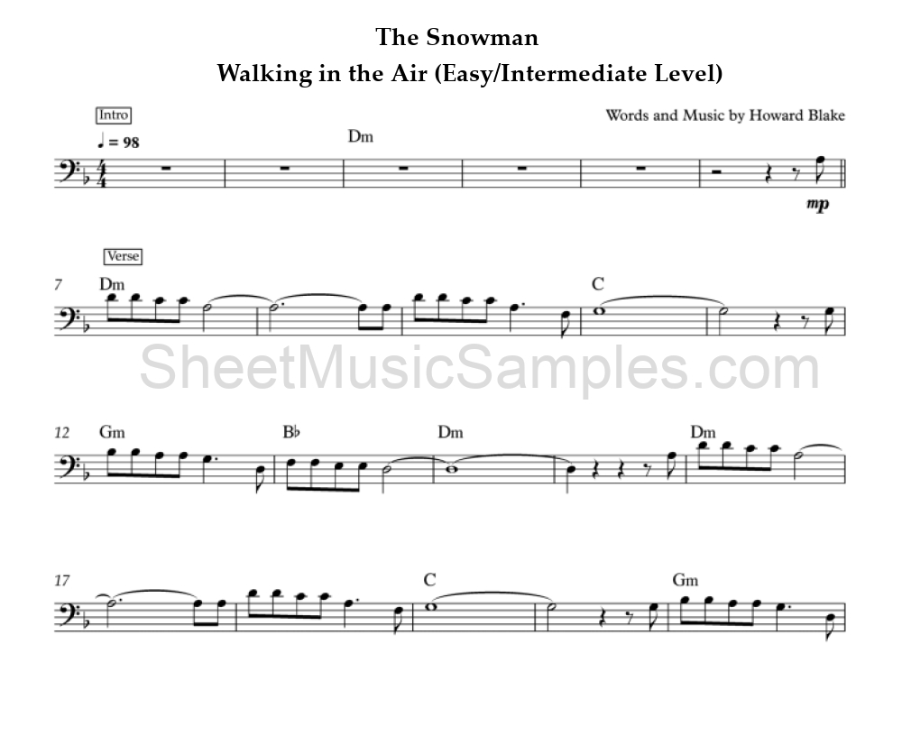 The Snowman - Walking in the Air (Easy/Intermediate Level)