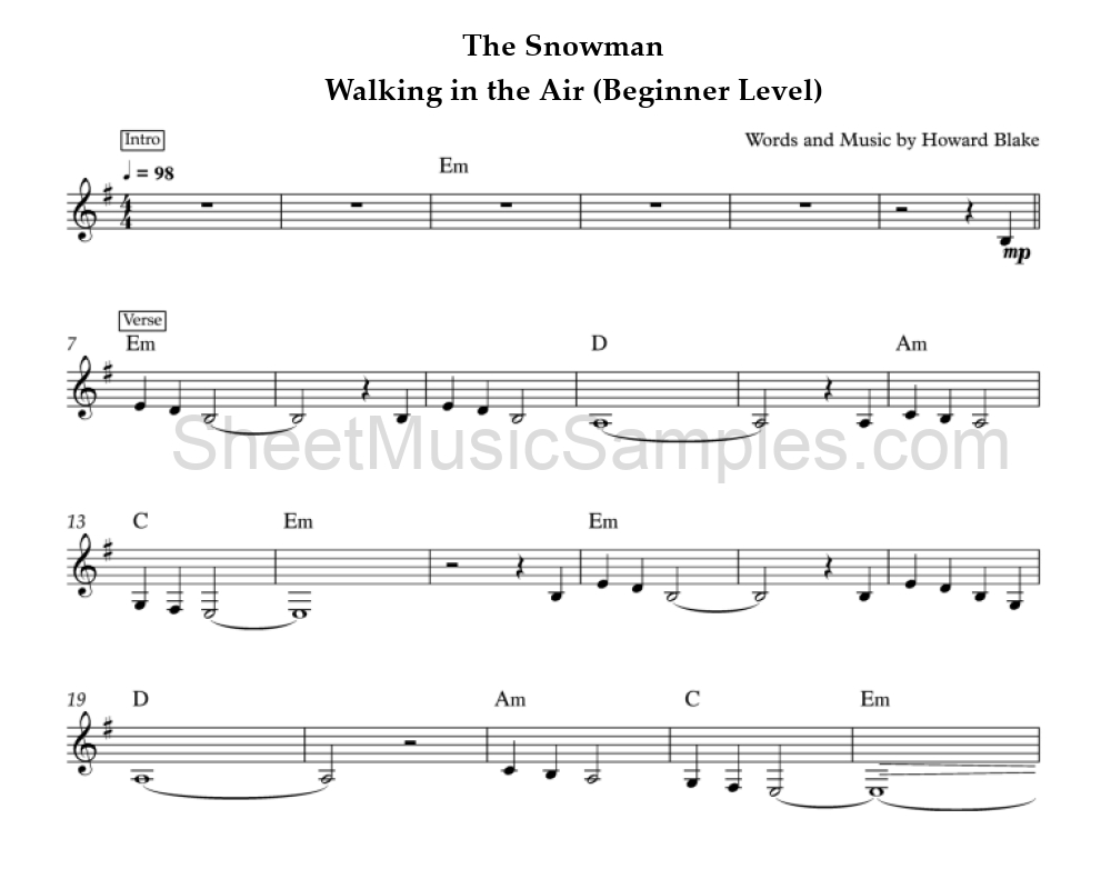 The Snowman - Walking in the Air (Beginner Level)