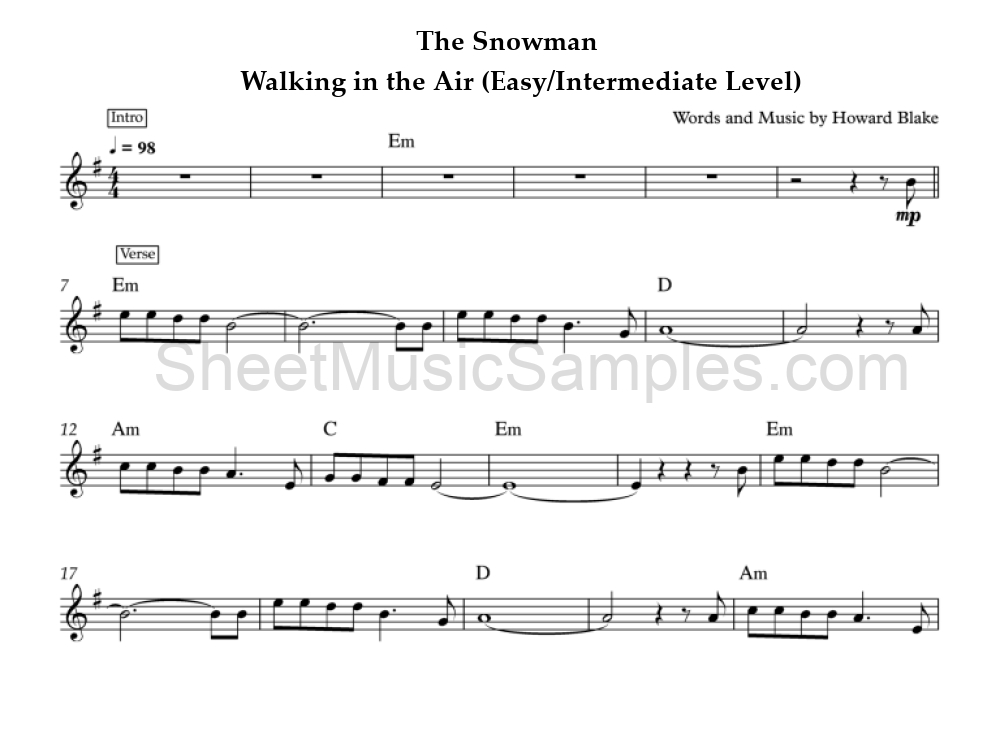 The Snowman - Walking in the Air (Easy/Intermediate Level)