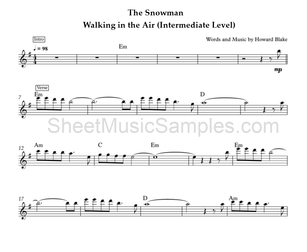 The Snowman - Walking in the Air (Intermediate Level)