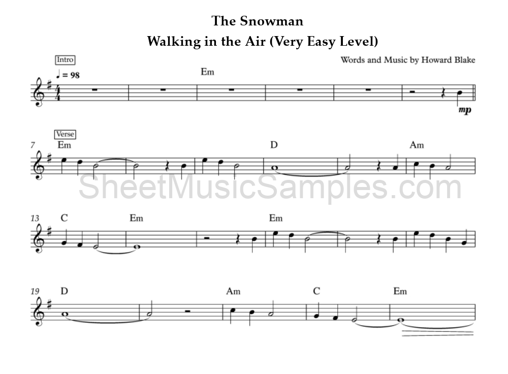 The Snowman - Walking in the Air (Very Easy Level)
