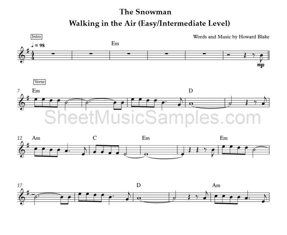 The Snowman - Walking in the Air (Easy/Intermediate Level)