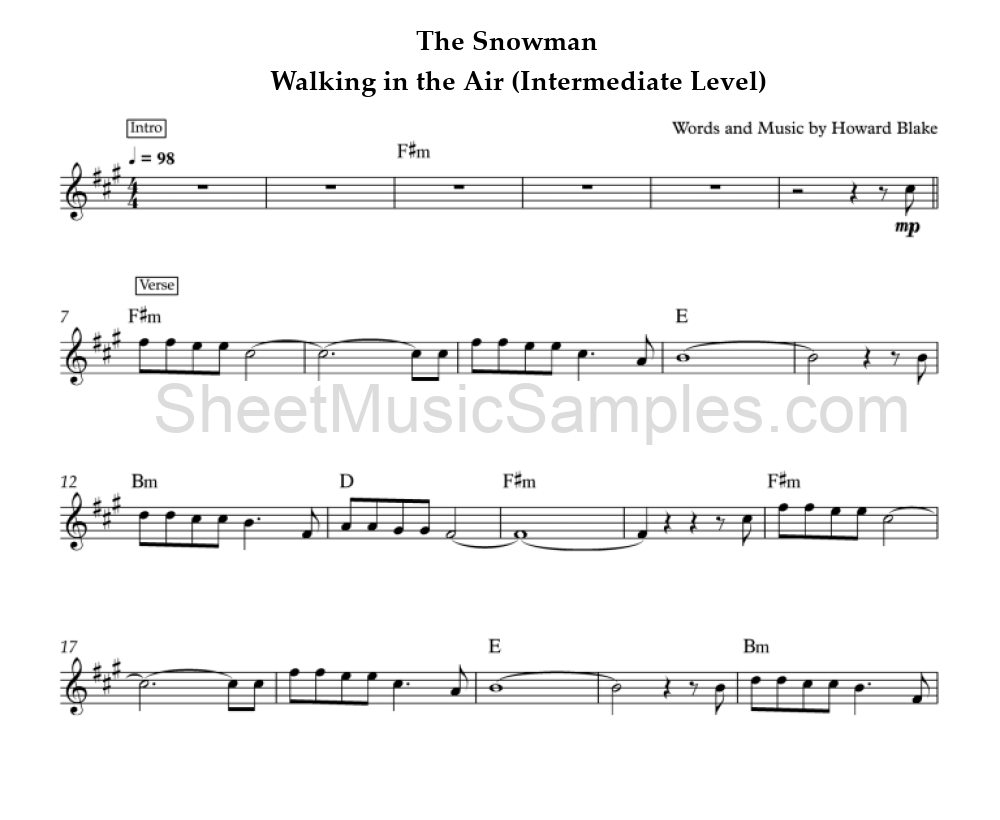 The Snowman - Walking in the Air (Intermediate Level)