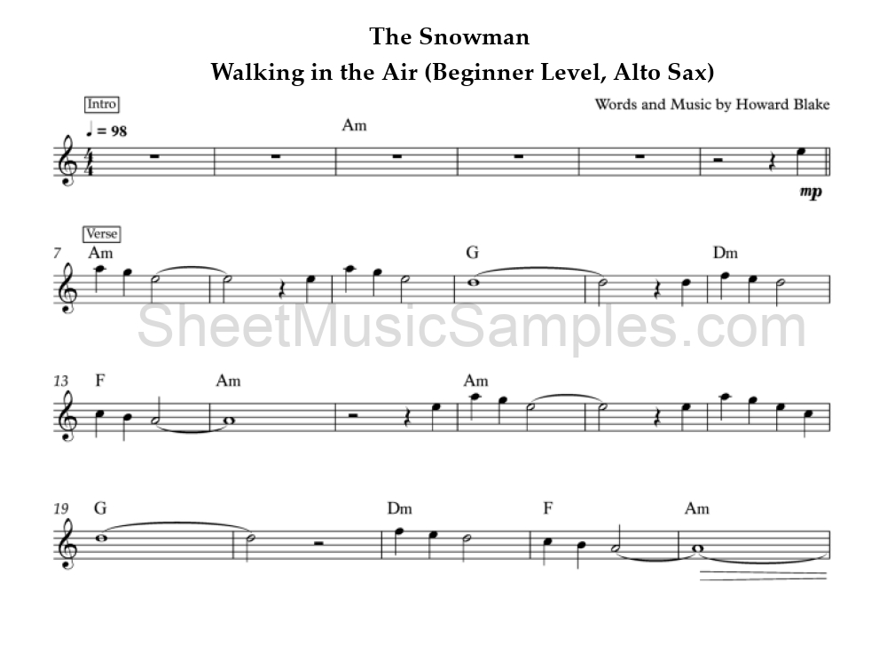 The Snowman - Walking in the Air (Beginner Level, Alto Sax)