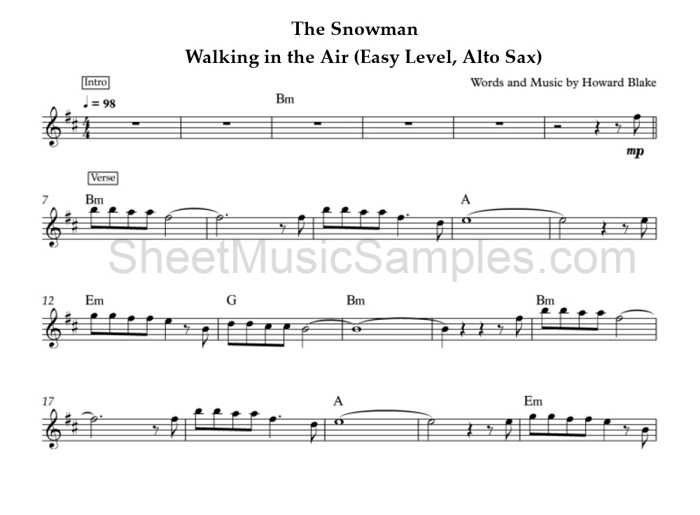 The Snowman - Walking in the Air (Easy Level, Alto Sax)