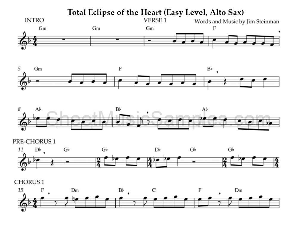 Total Eclipse of the Heart (Easy Level, Alto Sax)