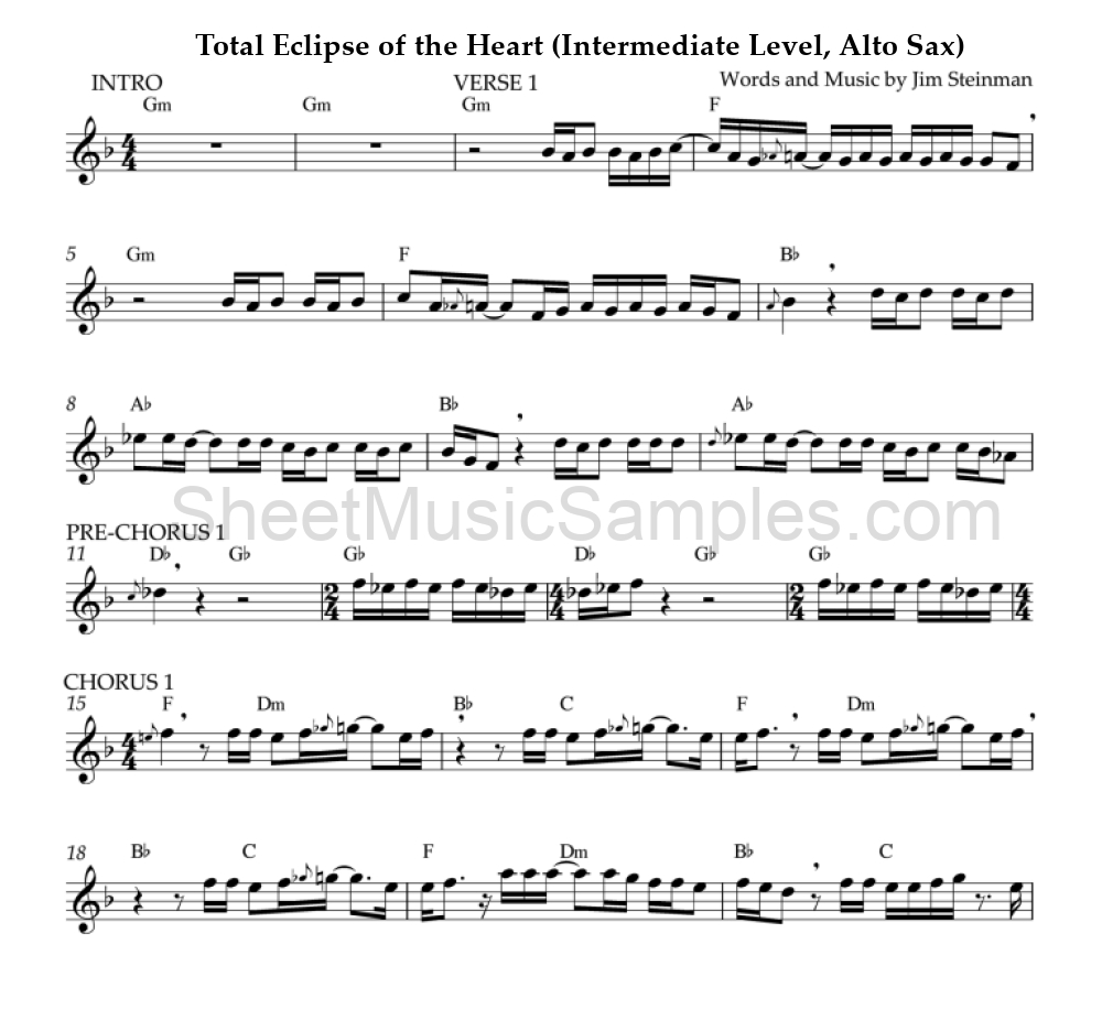 Total Eclipse of the Heart (Intermediate Level, Alto Sax)