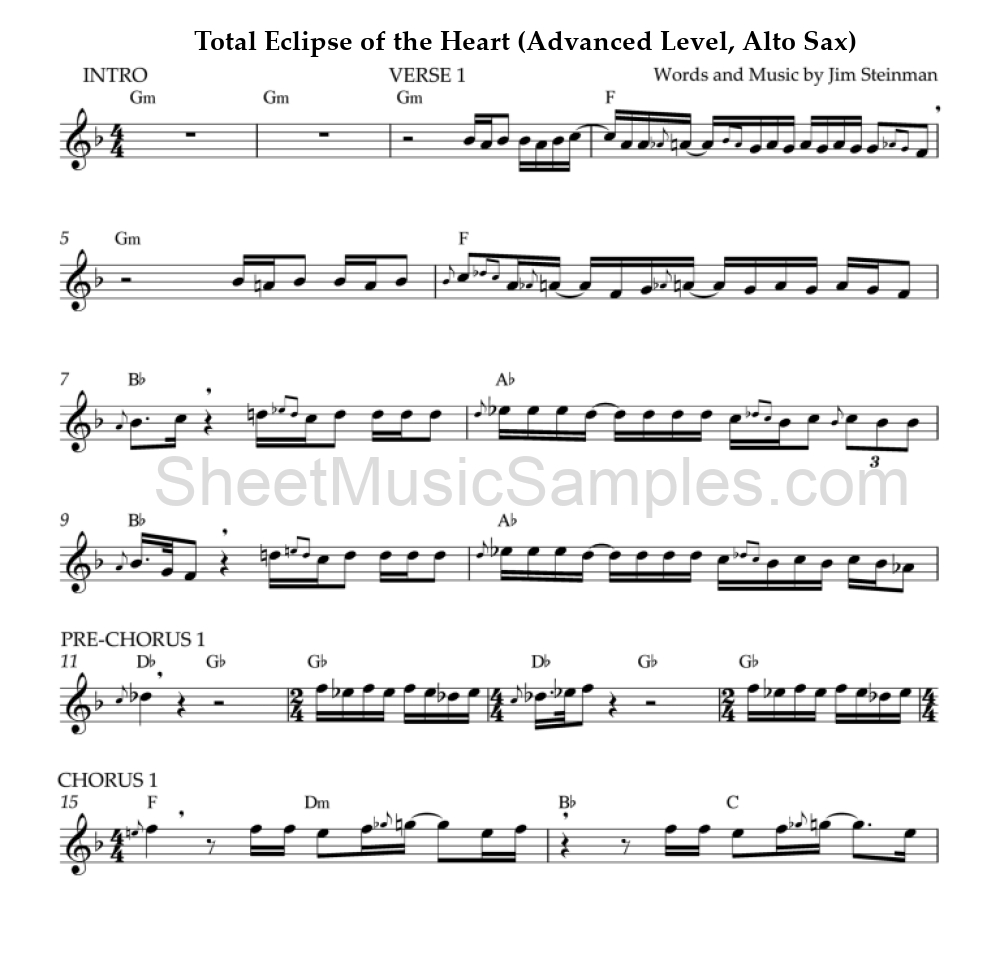 Total Eclipse of the Heart (Advanced Level, Alto Sax)