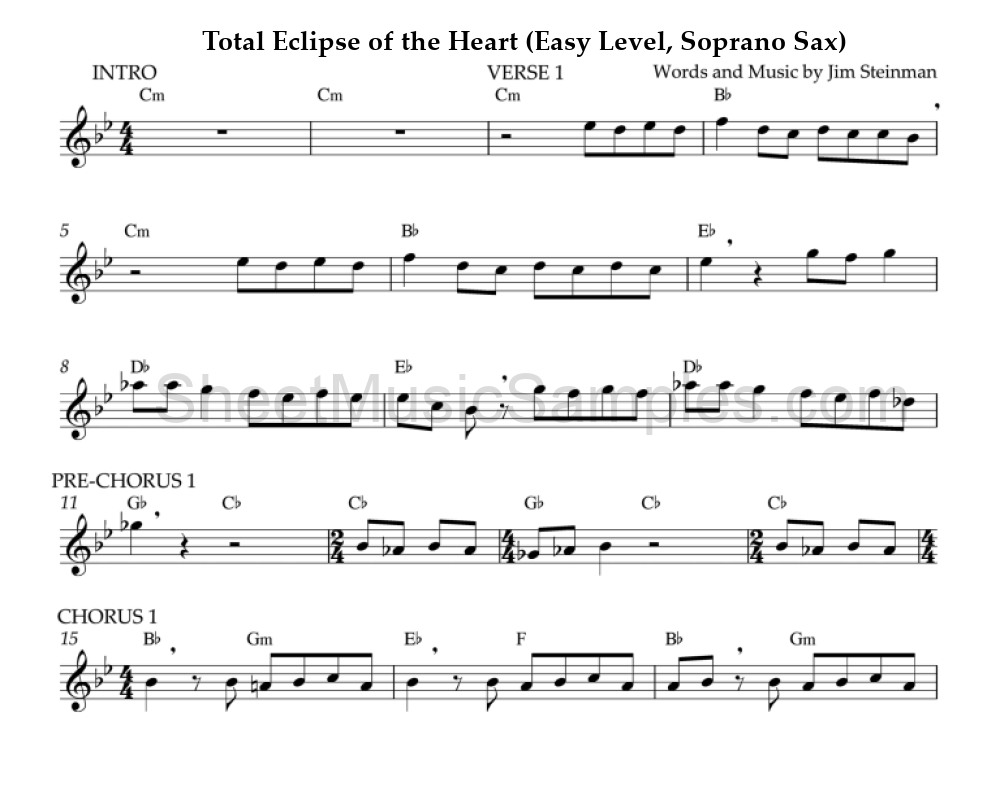 Total Eclipse of the Heart (Easy Level, Soprano Sax)