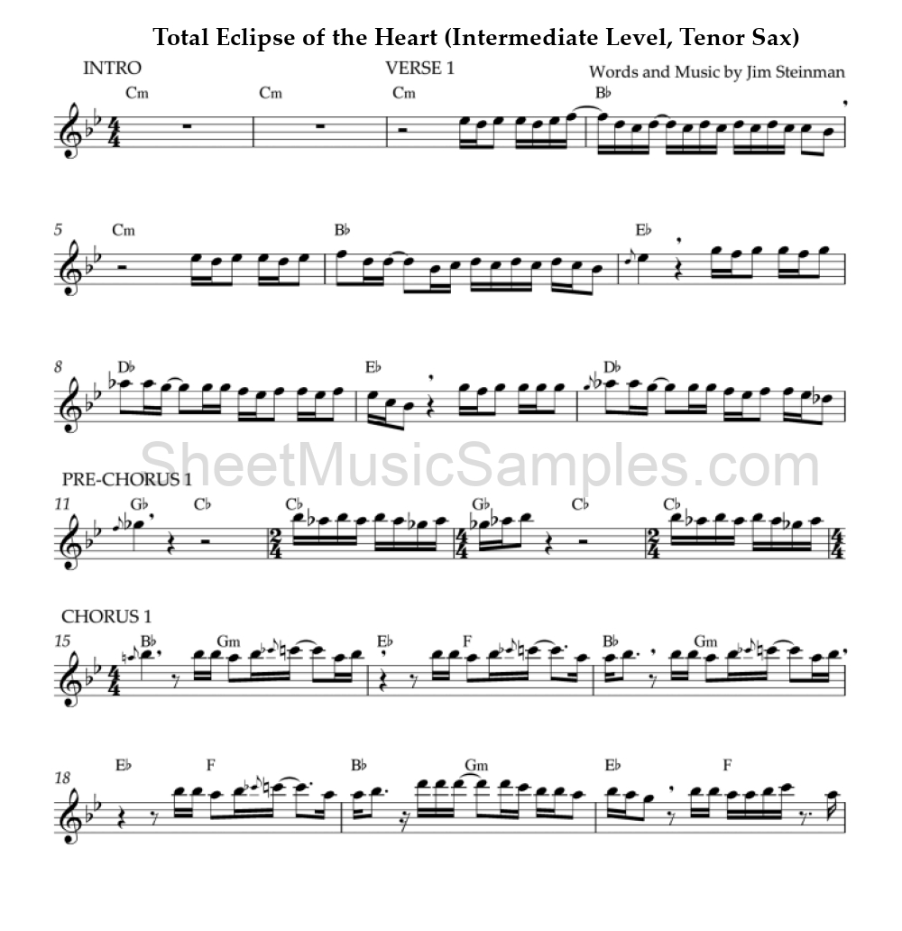 Total Eclipse of the Heart (Intermediate Level, Tenor Sax)