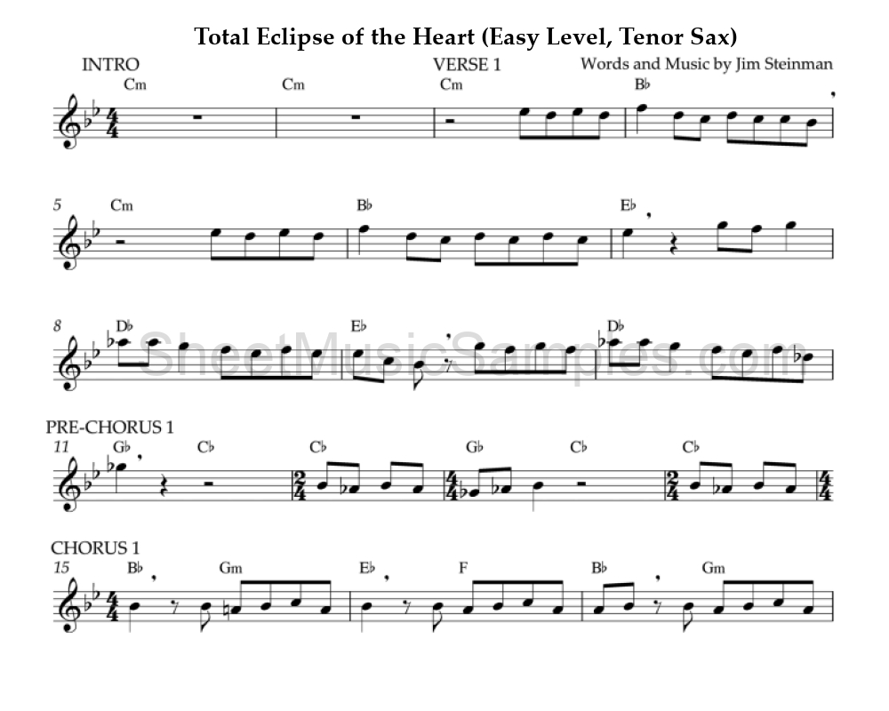 Total Eclipse of the Heart (Easy Level, Tenor Sax)