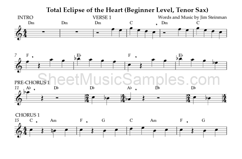 Total Eclipse of the Heart (Beginner Level, Tenor Sax)