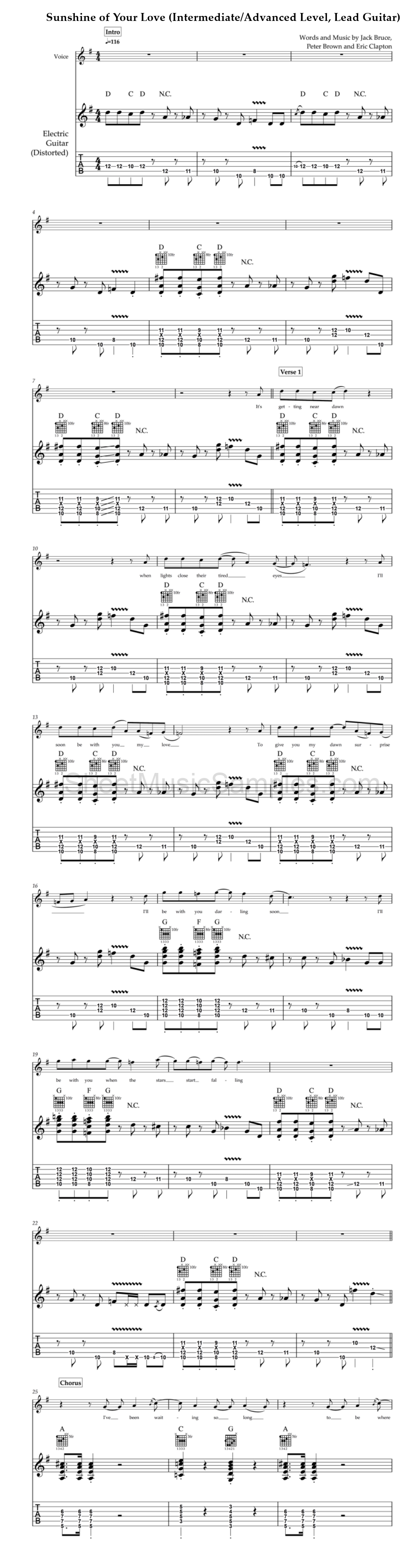 Sunshine of Your Love (Intermediate/Advanced Level, Lead Guitar)