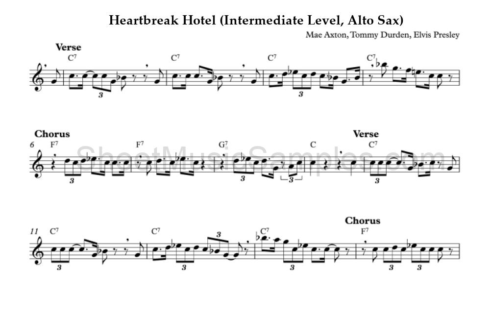 Heartbreak Hotel (Intermediate Level, Alto Sax)