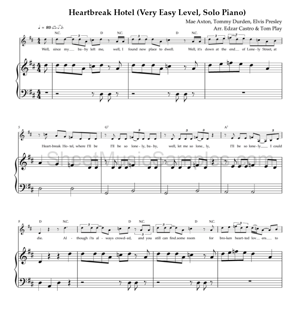 Heartbreak Hotel (Very Easy Level, Solo Piano)