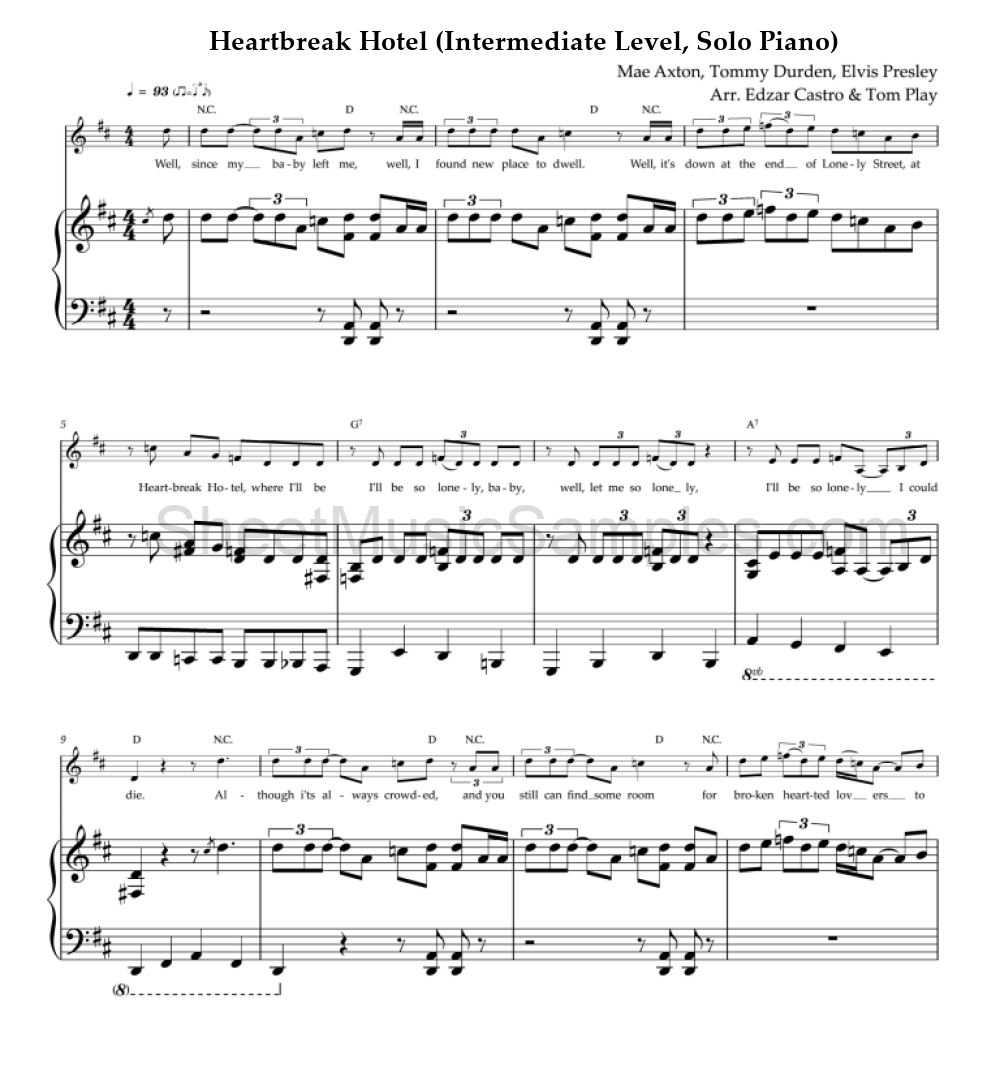 Heartbreak Hotel (Intermediate Level, Solo Piano)