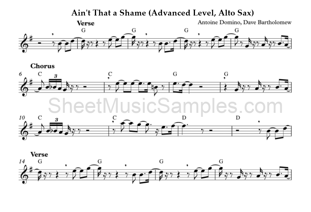 Ain't That a Shame (Advanced Level, Alto Sax)