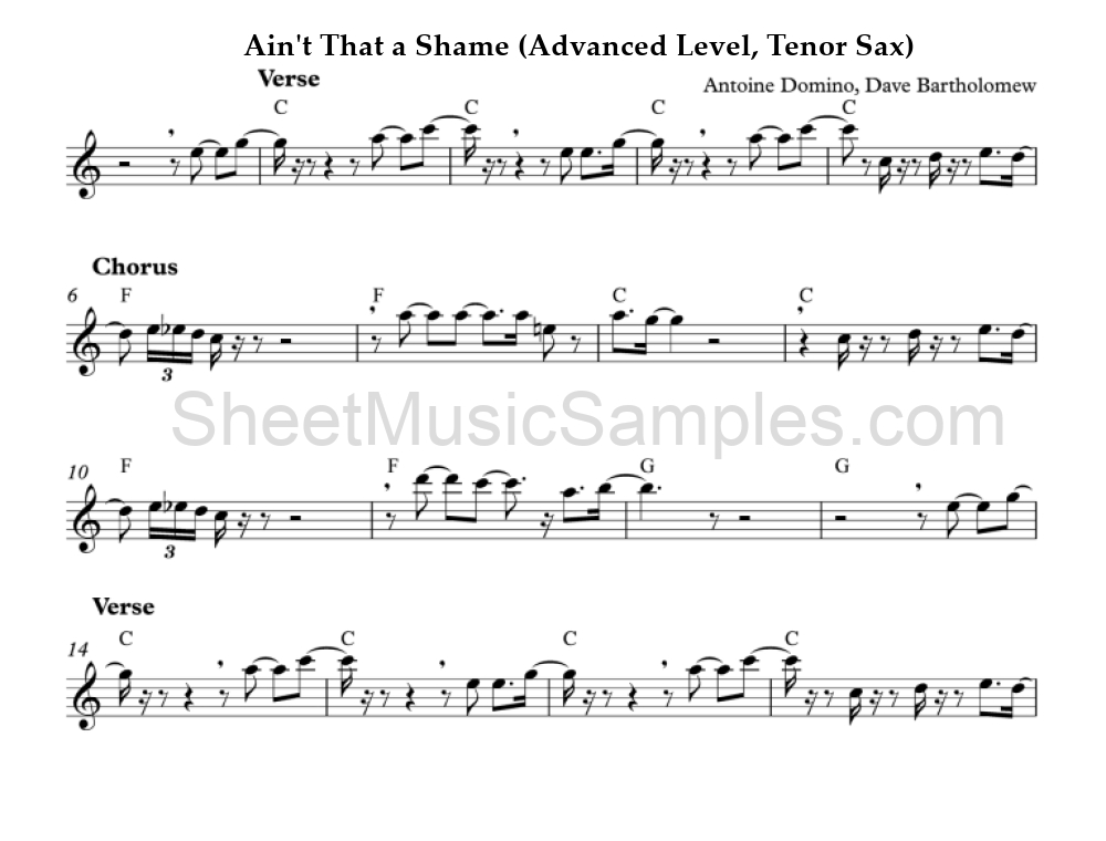 Ain't That a Shame (Advanced Level, Tenor Sax)