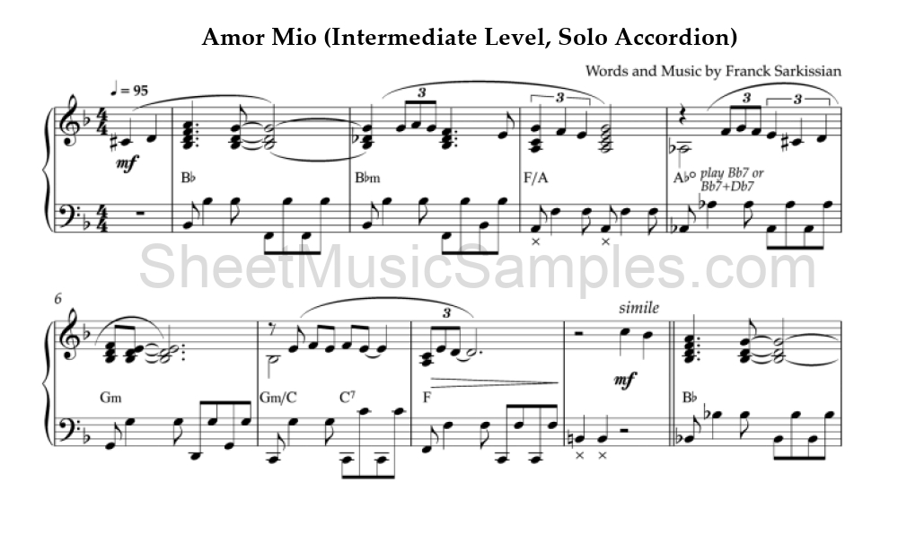 Amor Mio (Intermediate Level, Solo Accordion)