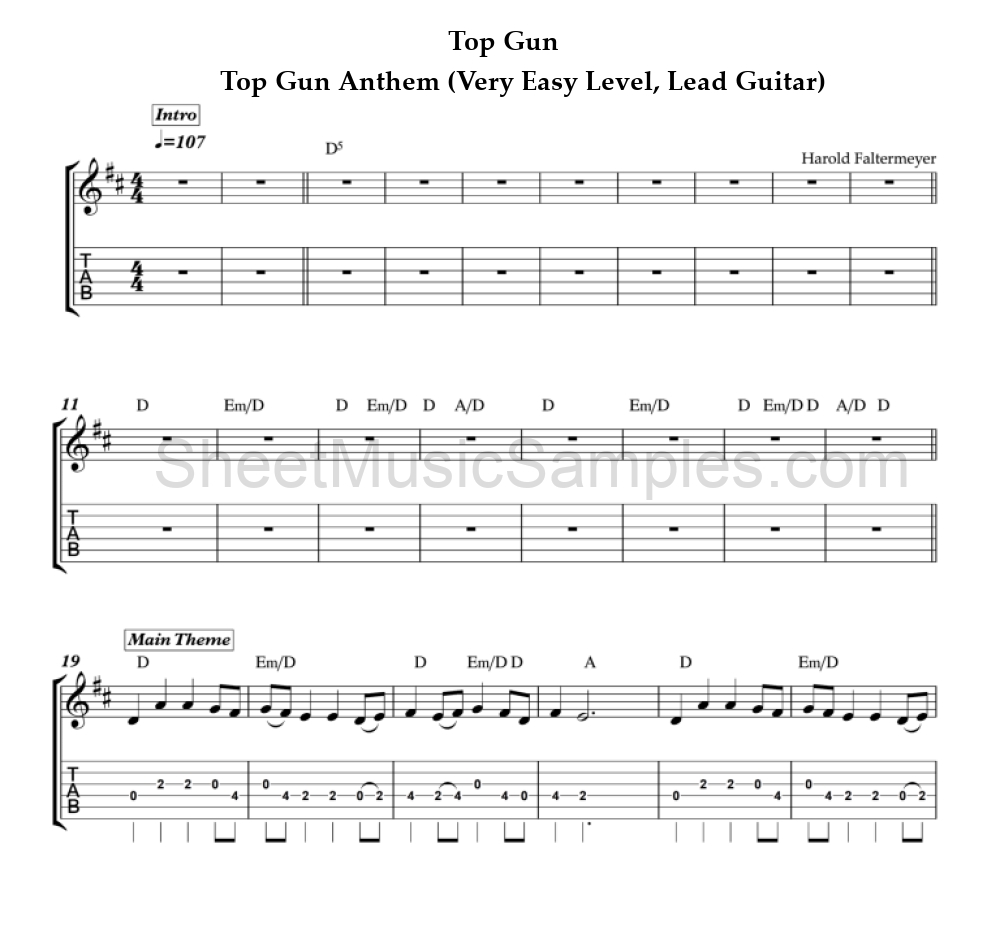 Top Gun - Top Gun Anthem (Very Easy Level, Lead Guitar)