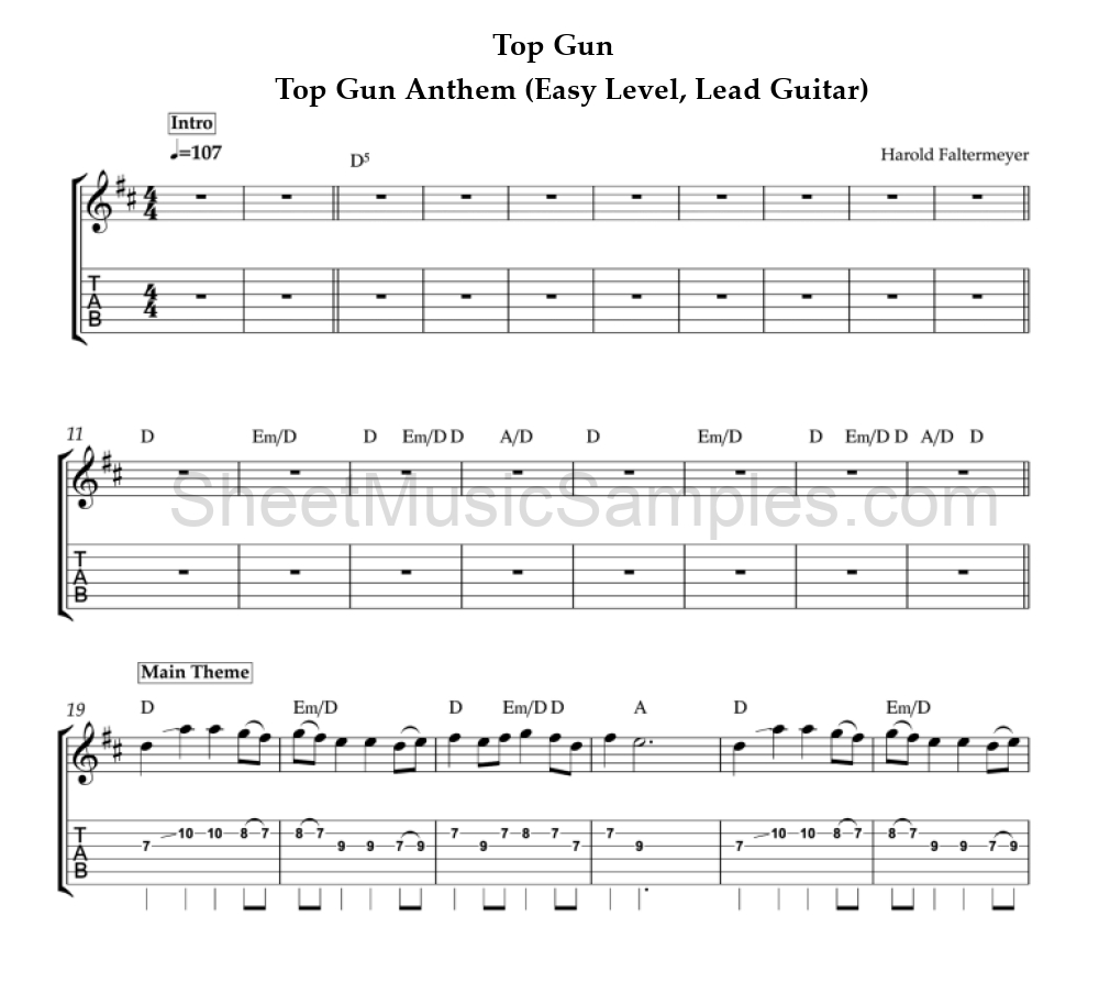 Top Gun - Top Gun Anthem (Easy Level, Lead Guitar)