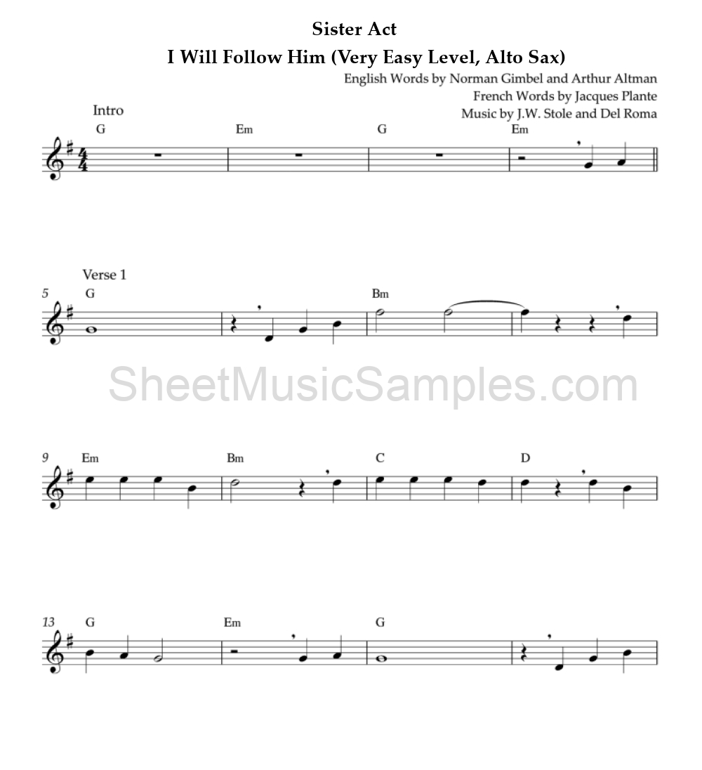 Sister Act - I Will Follow Him (Very Easy Level, Alto Sax)