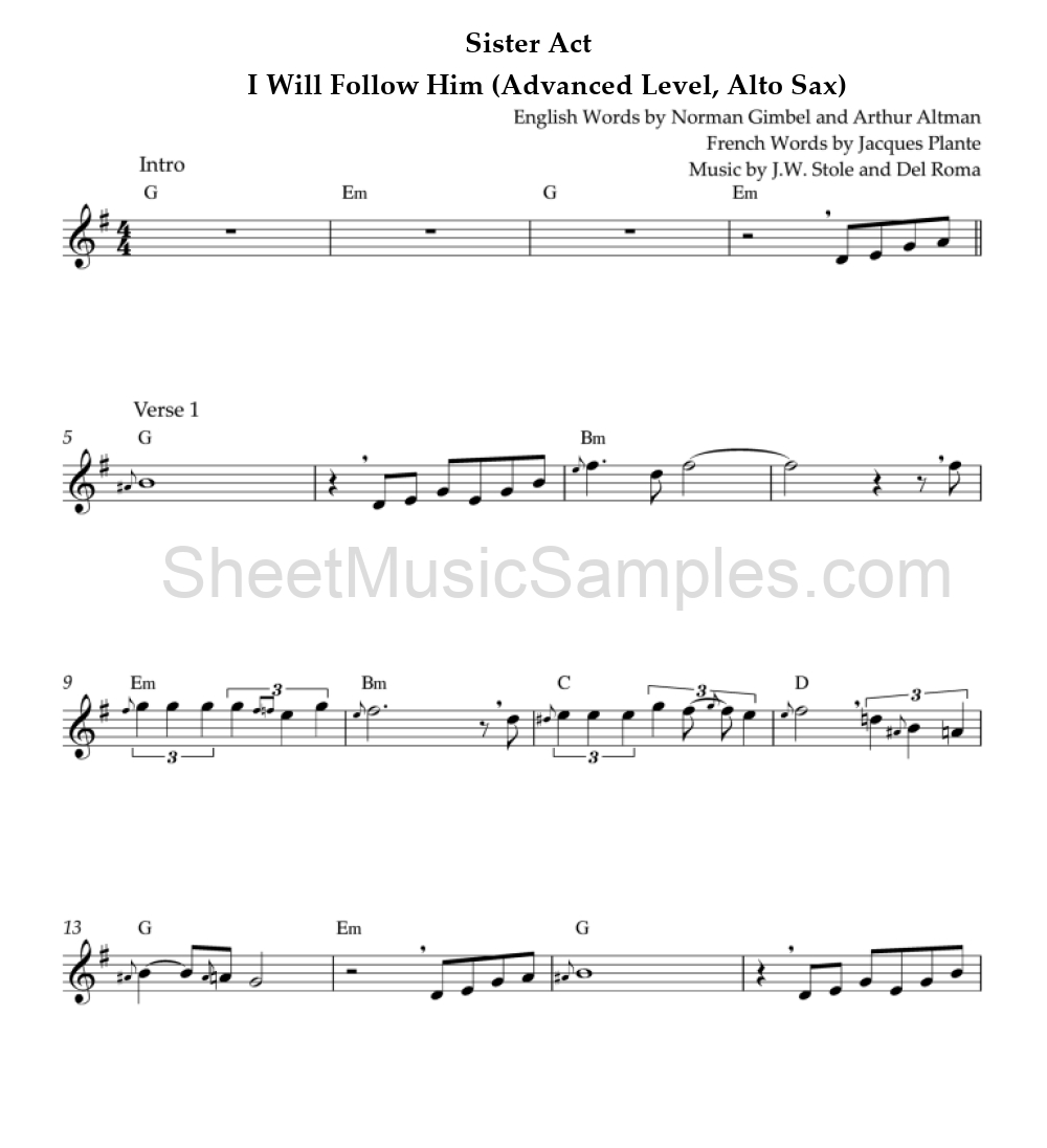 Sister Act - I Will Follow Him (Advanced Level, Alto Sax)