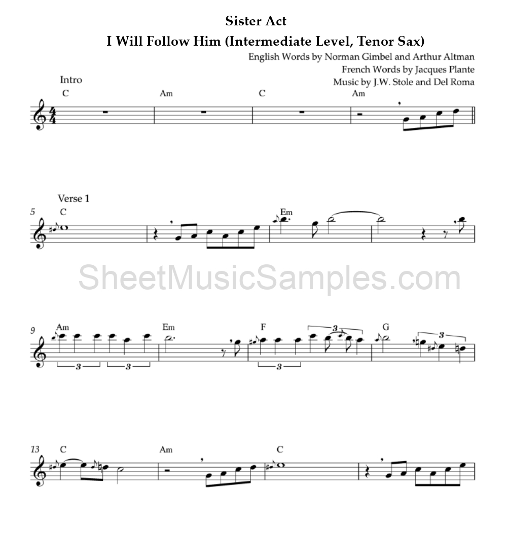 Sister Act - I Will Follow Him (Intermediate Level, Tenor Sax)