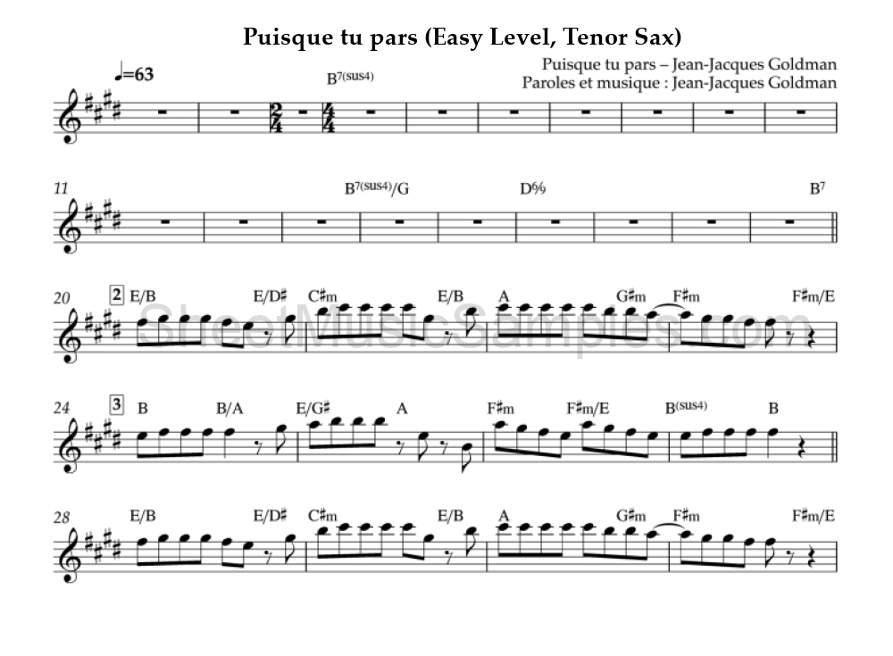 Puisque tu pars (Easy Level, Tenor Sax)