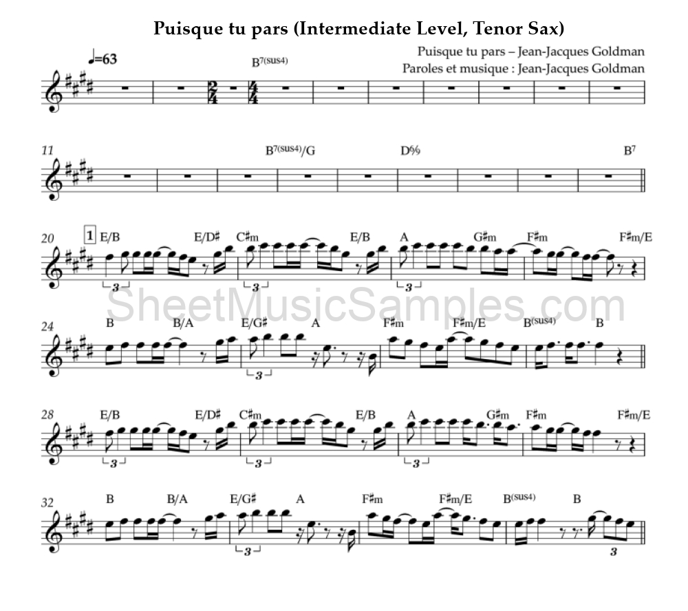 Puisque tu pars (Intermediate Level, Tenor Sax)