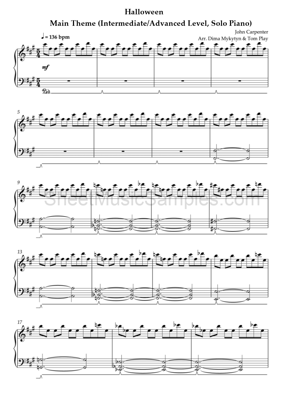 Halloween - Main Theme (Intermediate/Advanced Level, Solo Piano)