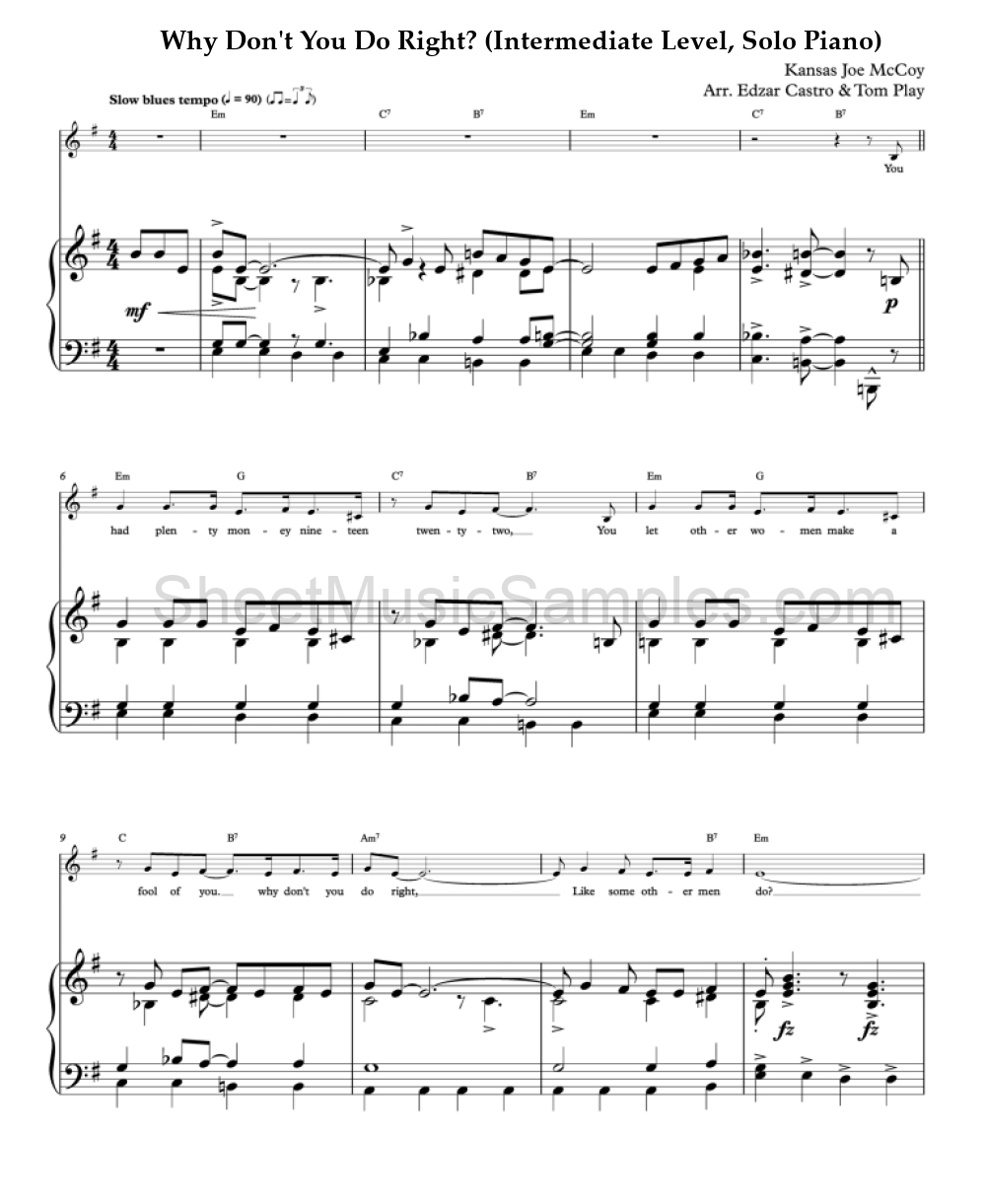 Why Don't You Do Right? (Intermediate Level, Solo Piano)