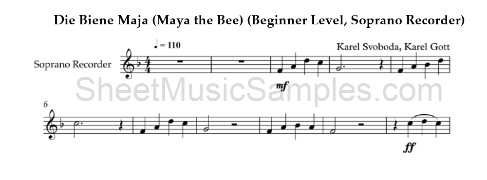 Die Biene Maja (Maya the Bee) (Beginner Level, Soprano Recorder)