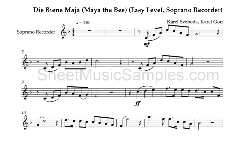 Die Biene Maja (Maya the Bee) (Easy Level, Soprano Recorder)